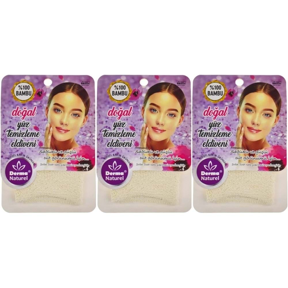 Derma Naturel Bambu Yüz Temizleme Eldiveni MS-32 (3 Lü Set)