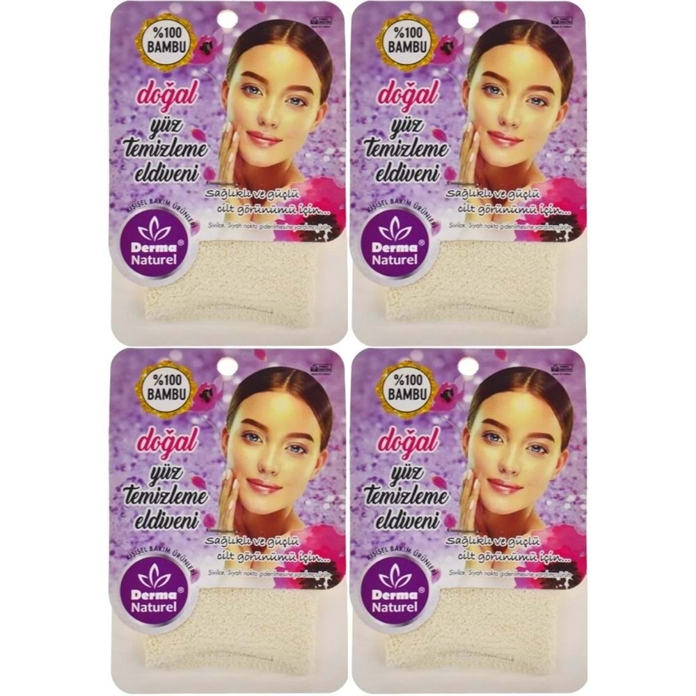 Derma Naturel Bambu Yüz Temizleme Eldiveni MS-32 (4 Lü Set)