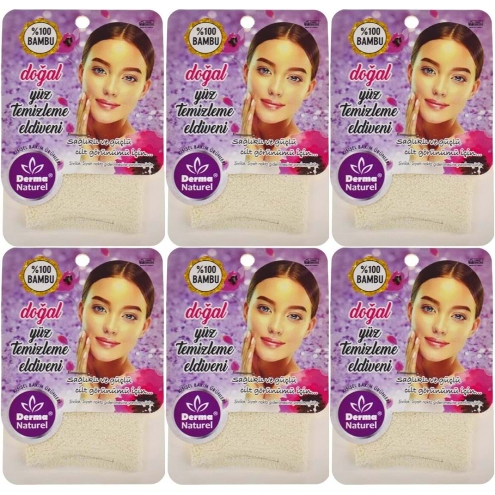 Derma Naturel Bambu Yüz Temizleme Eldiveni MS-32 (6 Lı Set)
