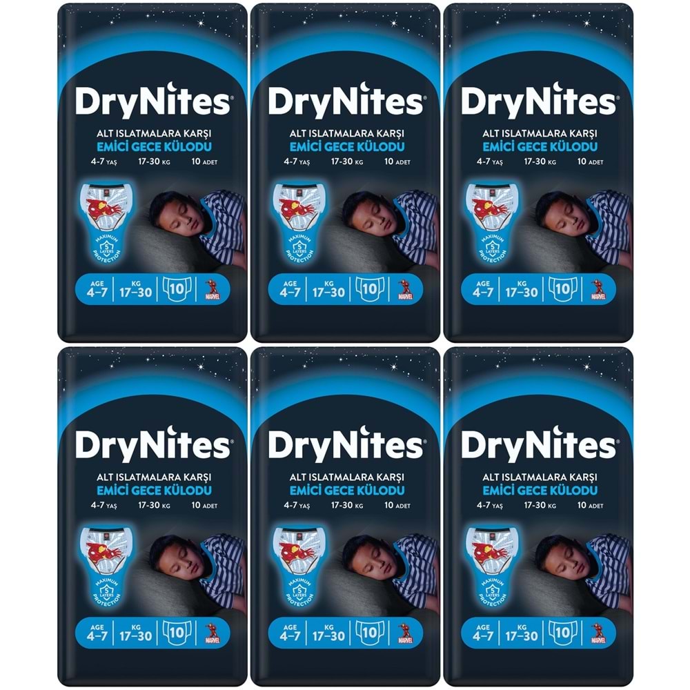 Drynites Emici Gece Külodu/Külot Bez Erkek 4-7 Yaş 17-30KG Small 60 Adet 6PK*10 AltIslatmalara Karşı