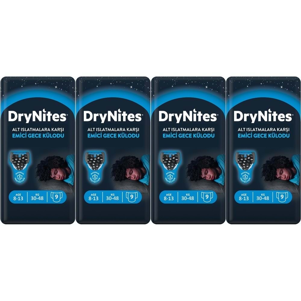 Drynites Emici Gece Külodu/Külot Bez Erkek 8-13Yaş 30-48KG Large 36 Adet 4PK*9 Alt Islatmalara Karşı