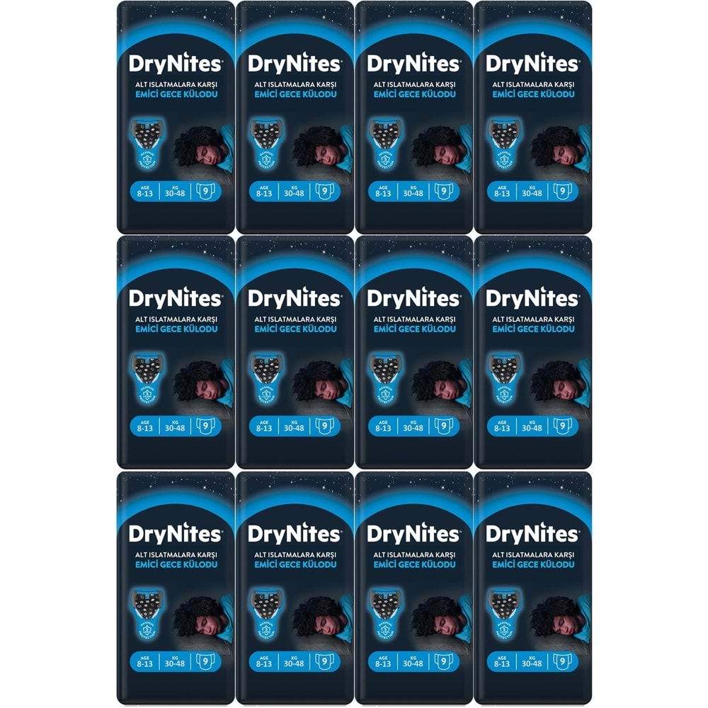 Drynites Emici Gece Külodu/Külot Bez Erkek 8-13Yaş 30-48KG Large 108Adet 12PK*9 AltIslatmalara Karşı