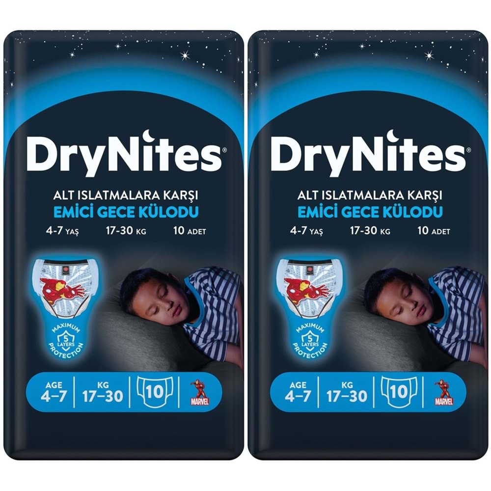Drynites Emici Gece Külodu/Külot Bez Erkek 4-7 Yaş 17-30KG Small 20Adet 2PK*10 Alt Islatmalara Karşı