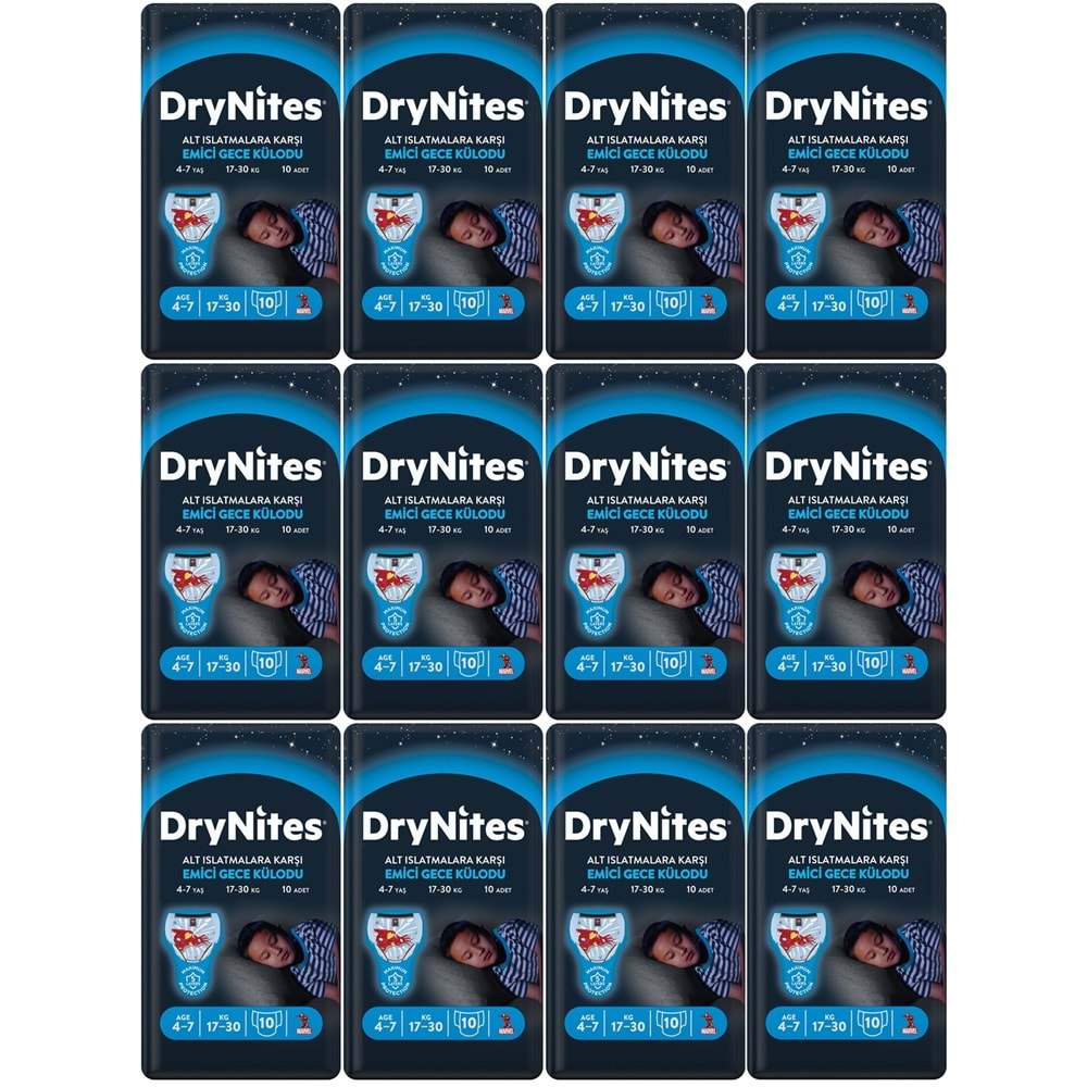 Drynites Emici Gece Külodu/Külot Bez Erkek 4-7Yaş 17-30KG Small 120Adet 12PK*10 AltIslatmalara Karşı