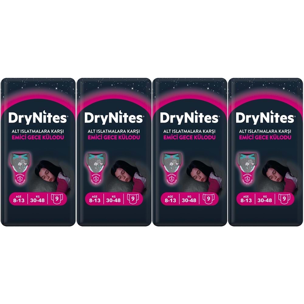 Drynites Emici Gece Külodu/Külot Bez Kız 8-13 Yaş 30-48KG Large 36 Adet 4PK*9 Alt Islatmalara Karşı