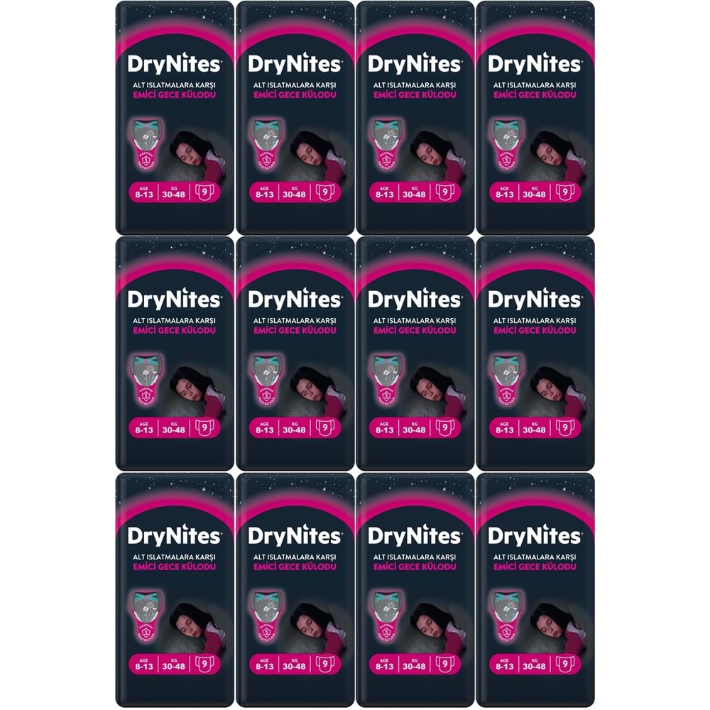 Drynites Emici Gece Külodu/Külot Bez Kız 8-13 Yaş 30-48KG Large 108 Adet 12PK*9 AltIslatmalara Karşı