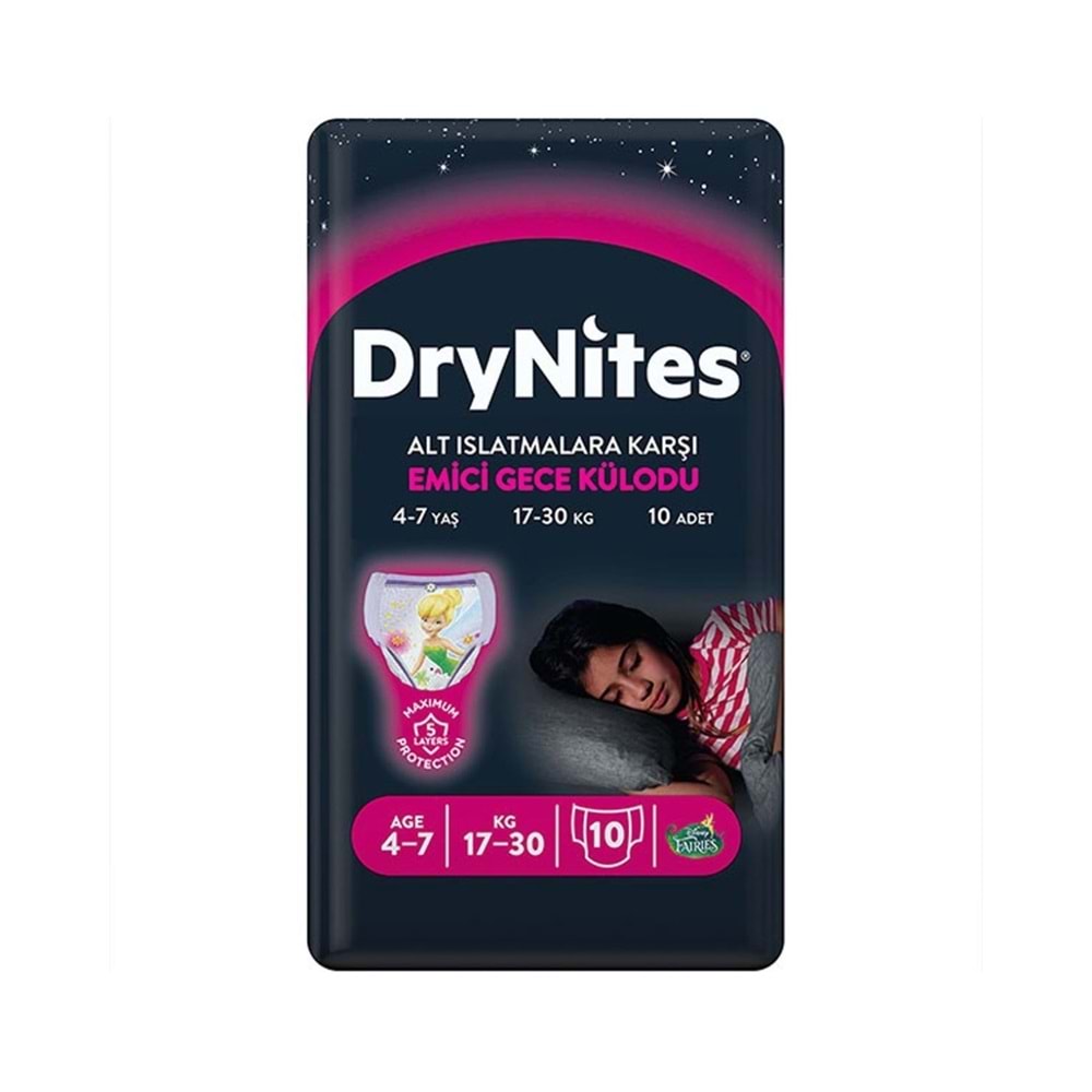 Drynites Emici Gece Külodu/Külot Bez Kız 4-7 Yaş 17-30 KG Large 20 Adet 2PK*10 Alt Islatmalara Karşı