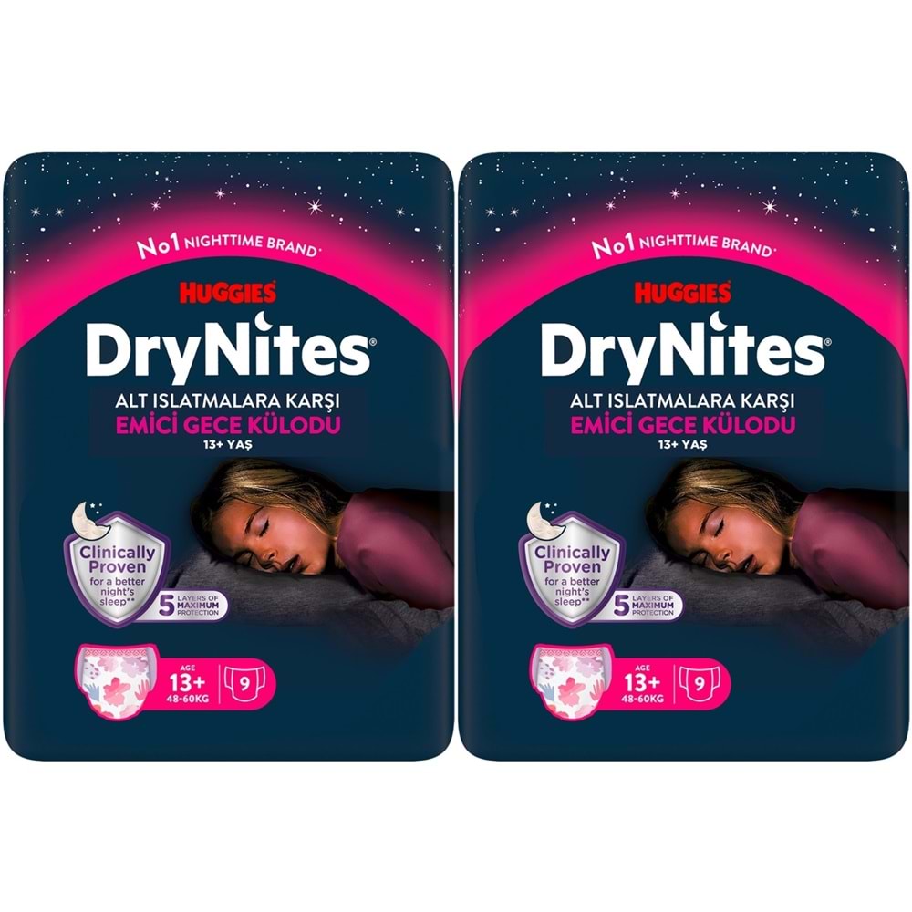 Drynites Emici Gece Külodu/Külot Bez Kız 13+ Yaş (48-60KG) X Large 18 Adet (2PK*9)