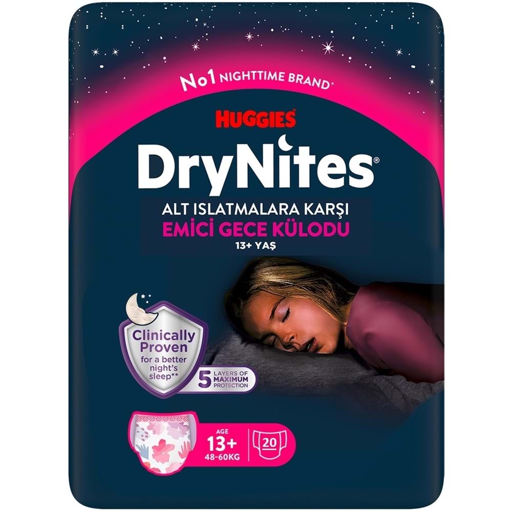Drynites Emici Gece Külodu/Külot Bez Kız 13+ Yaş (48-60KG) X Large 180 Adet Mega Pk (9PK*20)