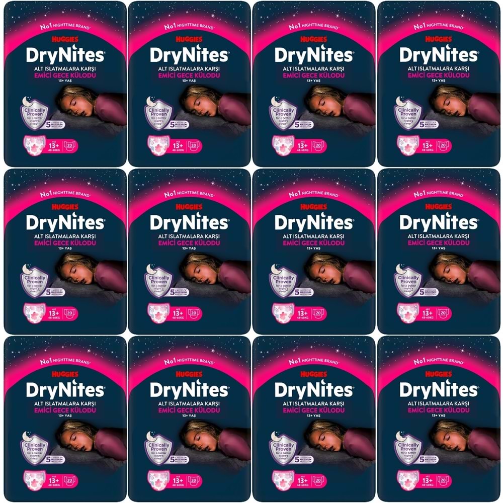 Drynites Emici Gece Külodu/Külot Bez Kız 13+ Yaş (48-60KG) X Large 240 Adet Mega Pk (12PK*20)