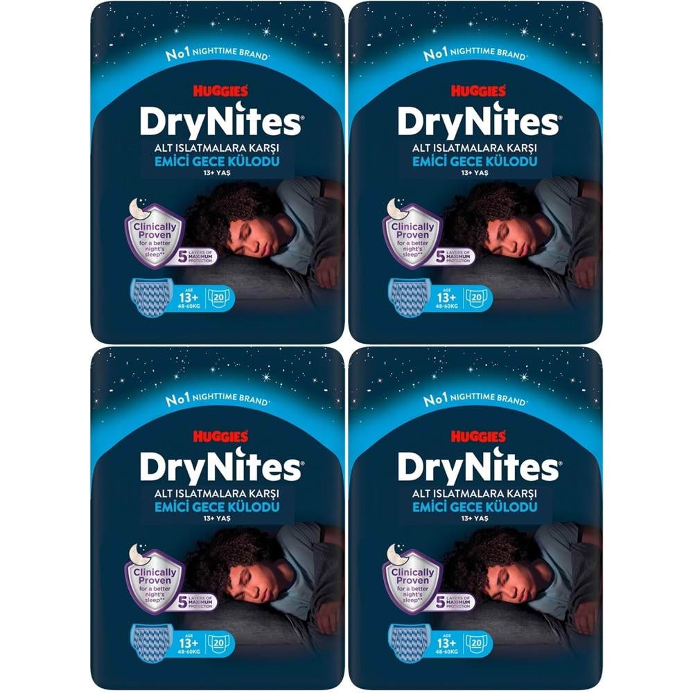 Drynites Emici Gece Külodu/Külot Bez Erkek 13+ Yaş (48-60KG) X Large 80 Adet Mega Pk (4PK*20)