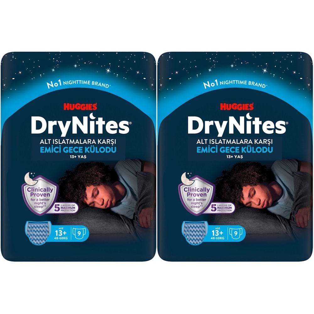 Drynites Emici Gece Külodu/Külot Bez Erkek 13+ Yaş (48-60KG) X Large 18 Adet (2PK*9)
