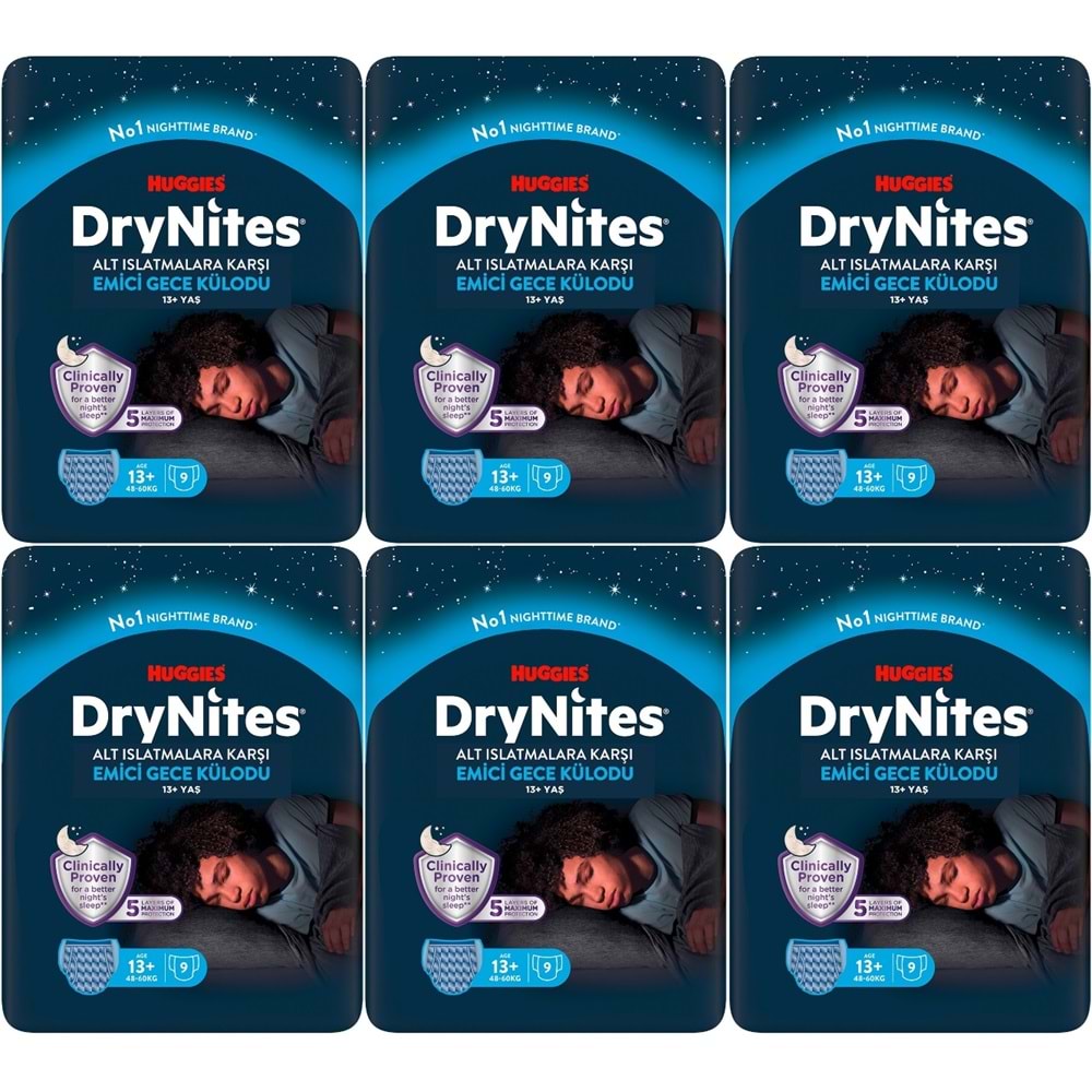 Drynites Emici Gece Külodu/Külot Bez Erkek 13+ Yaş (48-60KG) X Large 54 Adet (6PK*9)
