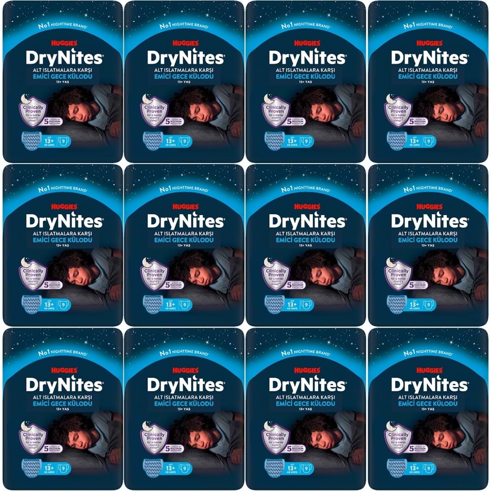 Drynites Emici Gece Külodu/Külot Bez Erkek 13+ Yaş (48-60KG) X Large 108 Adet (12PK*9)