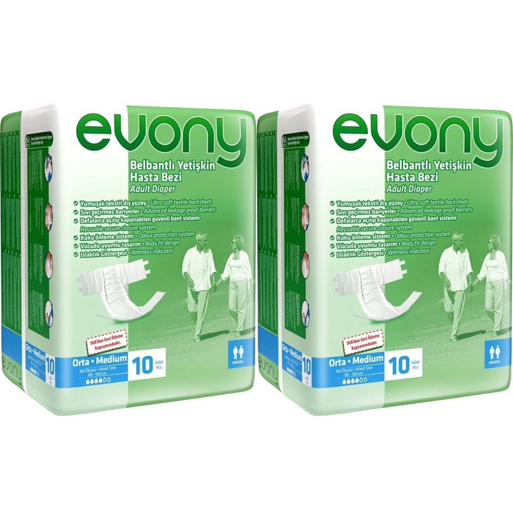 Evony Yetişkin Bezi Bel Bantlı Ekonomik Pk M - Orta - Medium 20 Adet