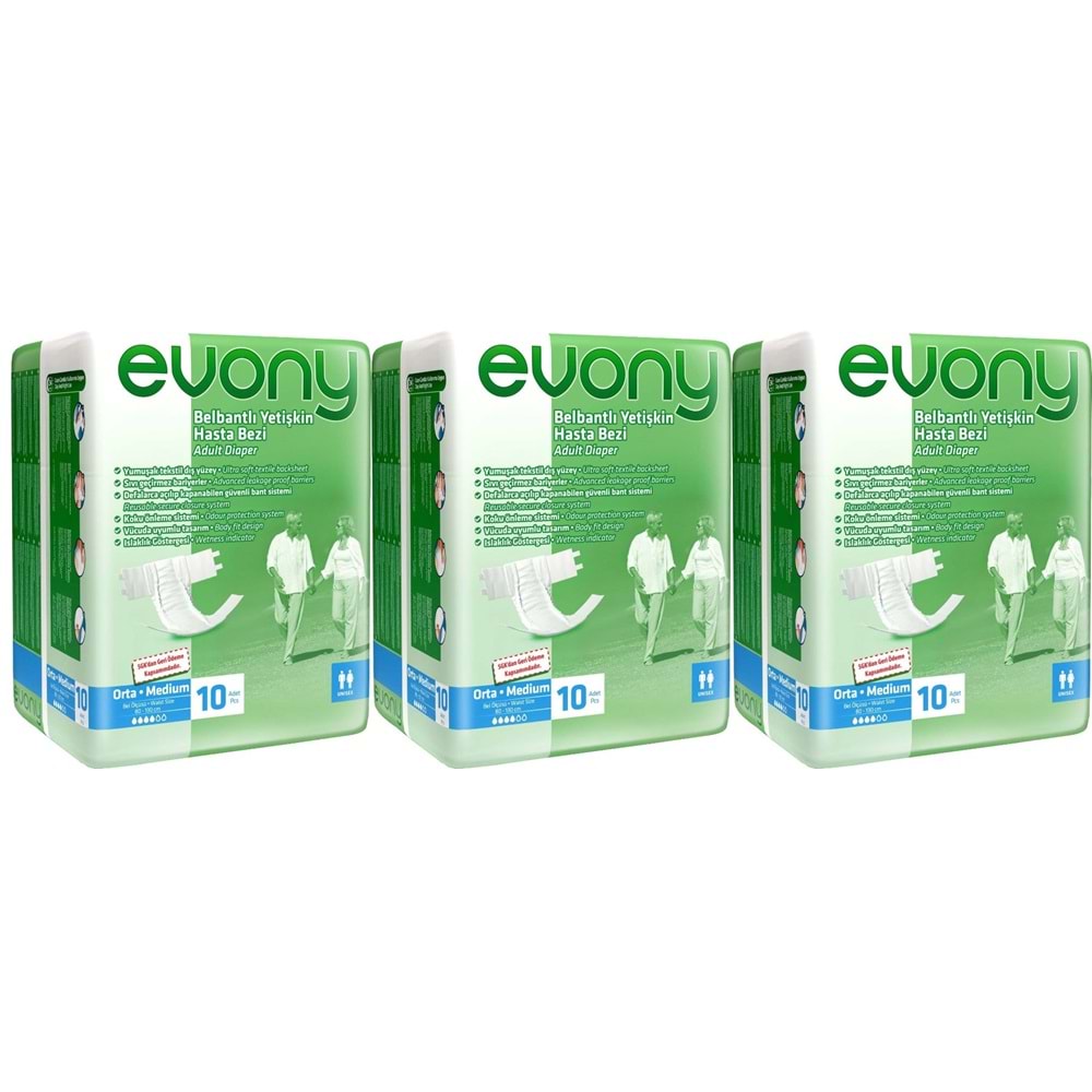Evony Yetişkin Bezi Bel Bantlı Ekonomik Pk M - Orta - Medium 30 Adet