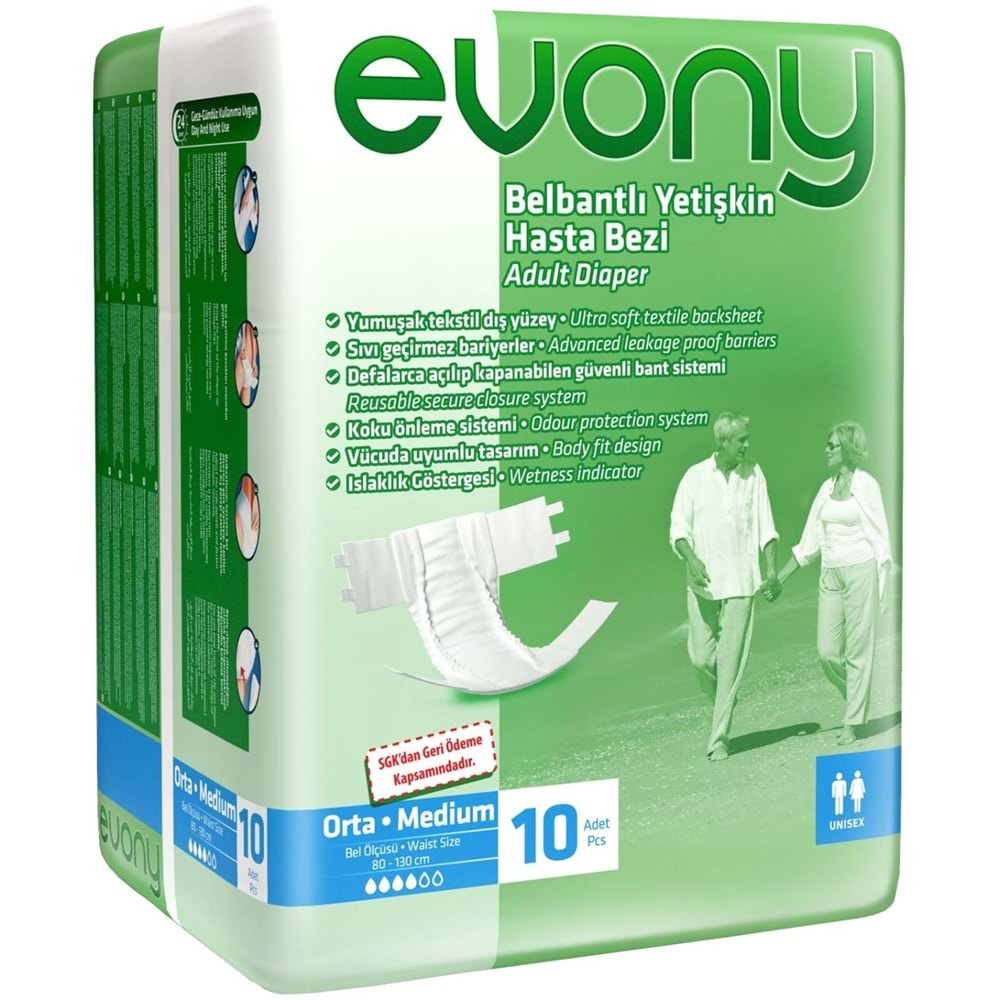Evony Yetişkin Bezi Bel Bantlı Ekonomik Pk M - Orta - Medium 40 Adet