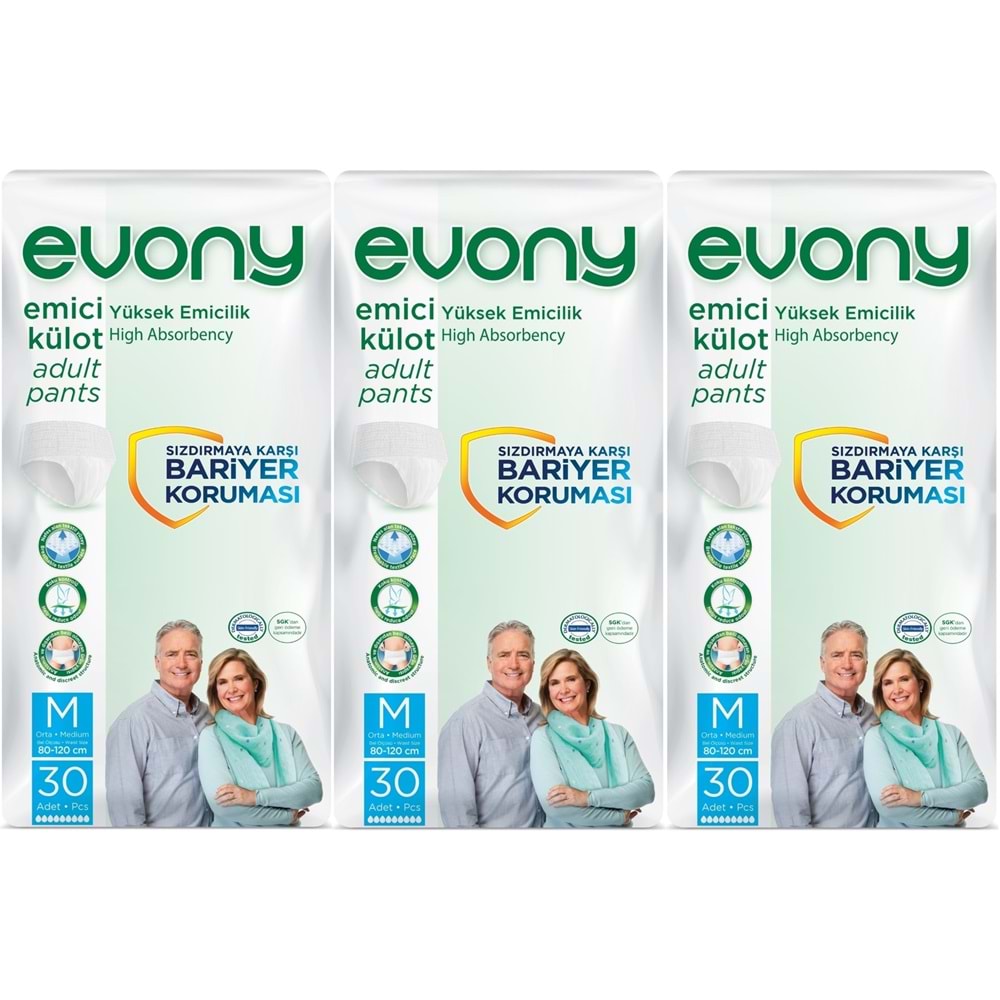 Evony Yetişkin Bezi Emici Külot M - Orta - Medium 90 Adet (3PK*30)