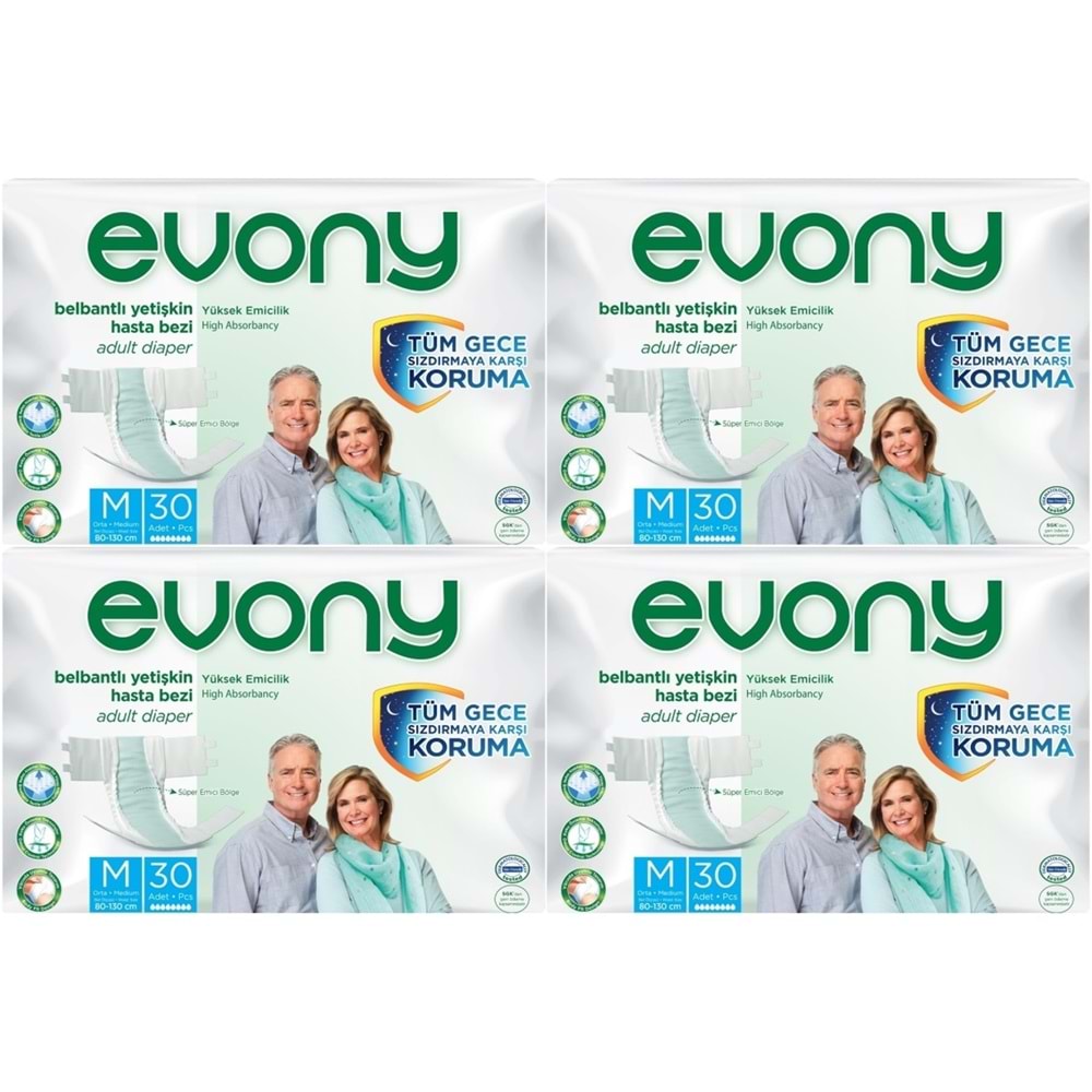 Evony Yetişkin Bezi Bel Bantlı Tekstil Yüzey M-Orta 120 Adet (4PK*30)
