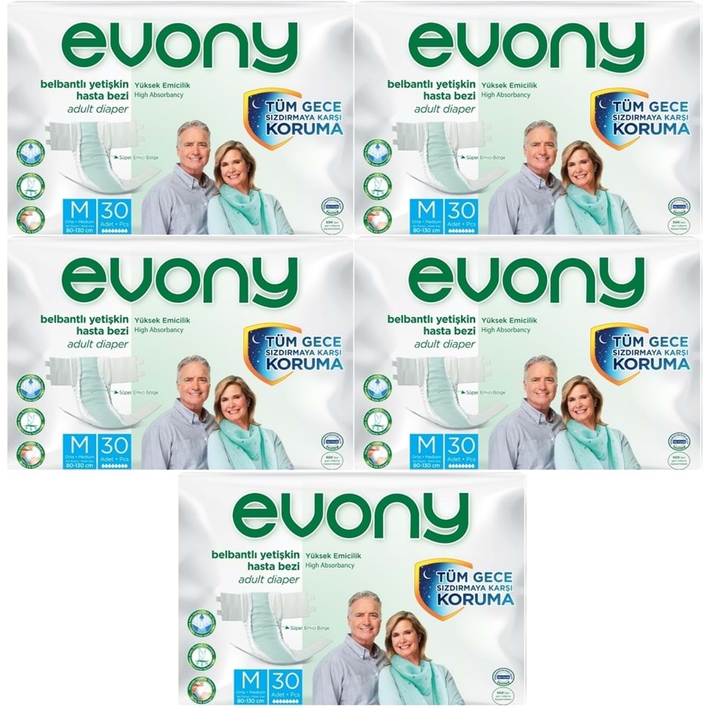 Evony Yetişkin Bezi Bel Bantlı Tekstil Yüzey M-Orta 150 Adet (5PK*30)