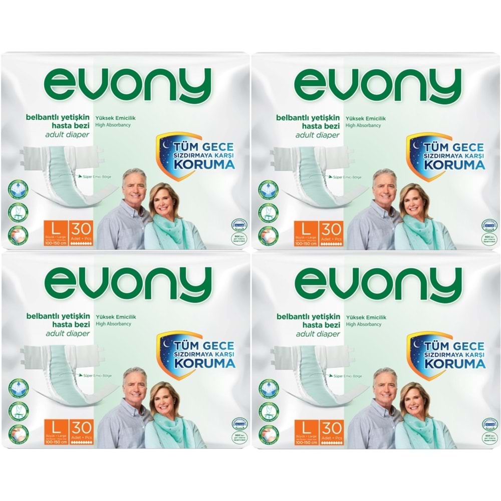 Evony Yetişkin Bezi Bel Bantlı Tekstil Yüzey L-Büyük 120 Adet (4PK*30)