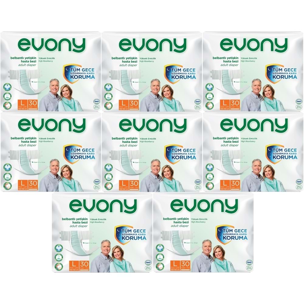 Evony Yetişkin Bezi Bel Bantlı Tekstil Yüzey L-Büyük 240 Adet (8PK*30)