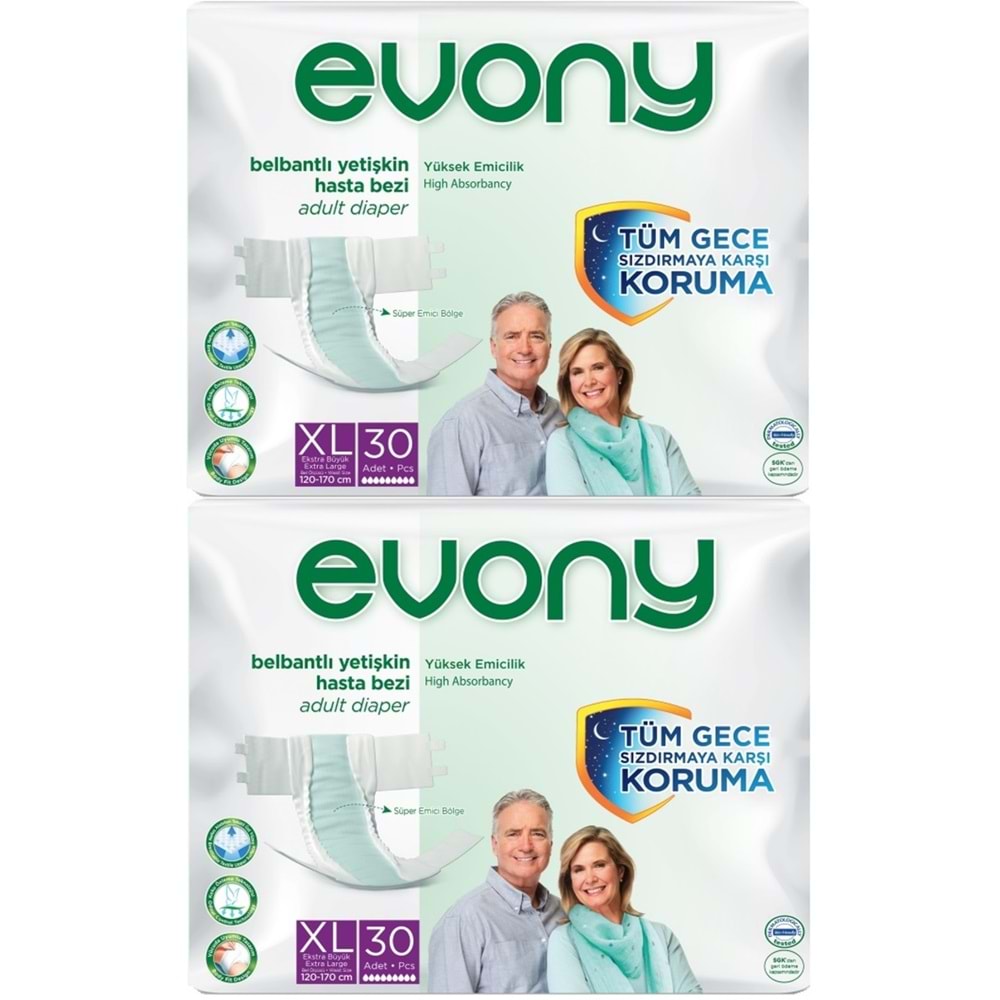 Evony Yetişkin Bezi Bel Bantlı Tekstil Yüzey Ekstra Büyük (XL) 60 Adet (2PK*30)