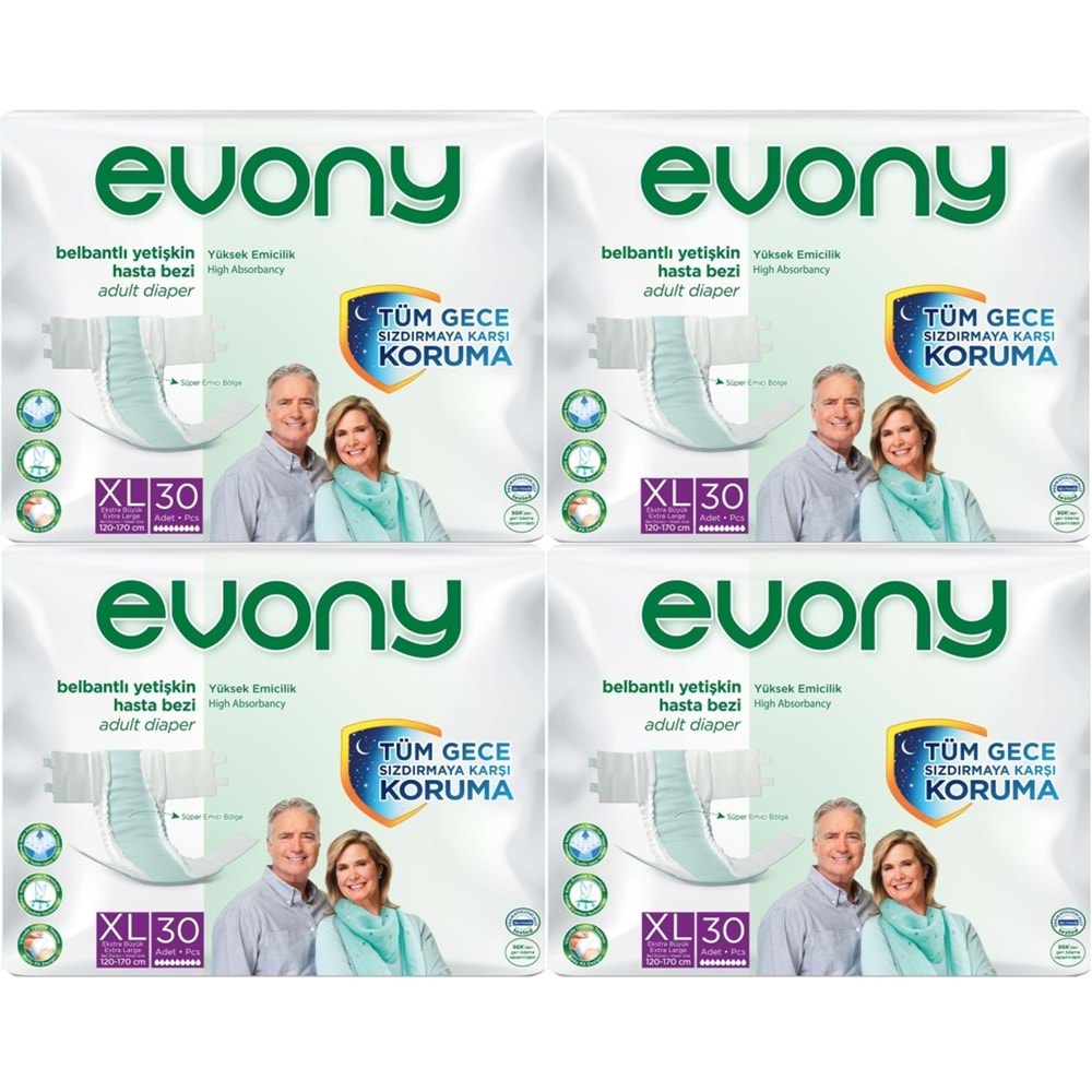 Evony Yetişkin Bezi Bel Bantlı Tekstil Yüzey Ekstra Büyük (XL) 120 Adet (4PK*30)