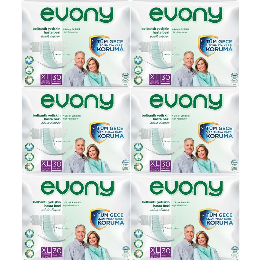 Evony Yetişkin Bezi Bel Bantlı Tekstil Yüzey Ekstra Büyük (XL) 180 Adet (6PK*30)