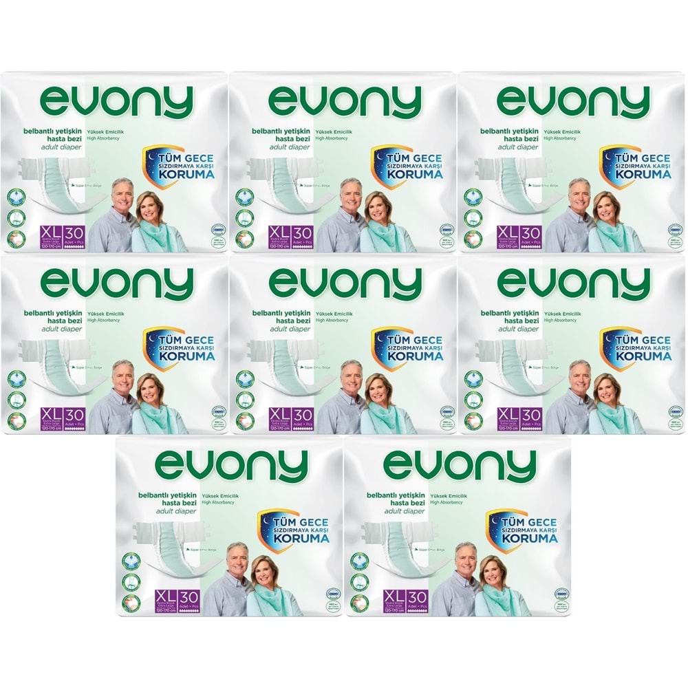 Evony Yetişkin Bezi Bel Bantlı Tekstil Yüzey Ekstra Büyük (XL) 240 Adet (8PK*30)
