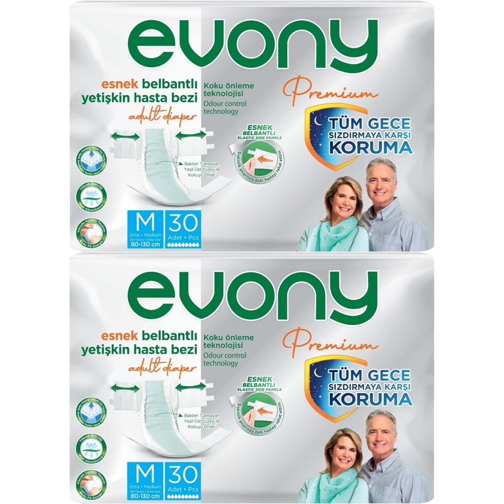 Evony Premium Yetişkin Bezi Bel Bantlı Tekstil Yüzey M - Orta - Medium 60 Adet