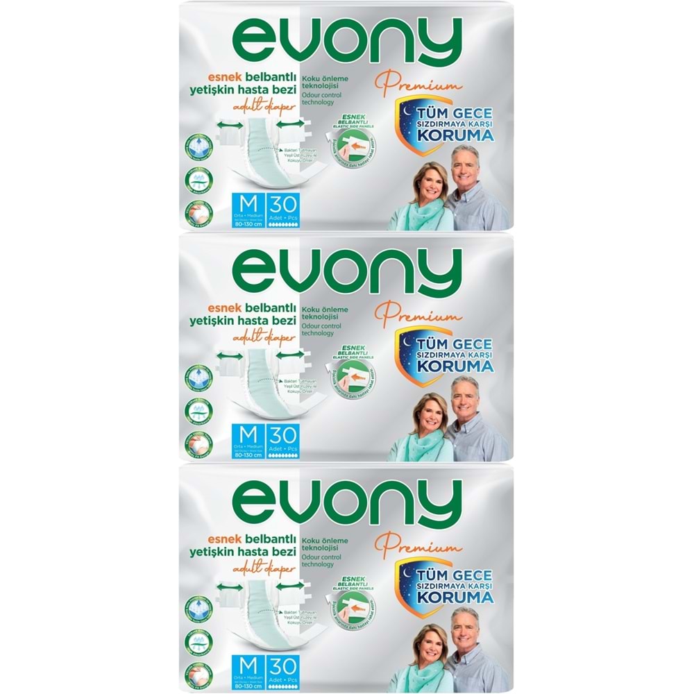 Evony Premium Yetişkin Bezi Bel Bantlı Tekstil Yüzey M - Orta - Medium 90 Adet