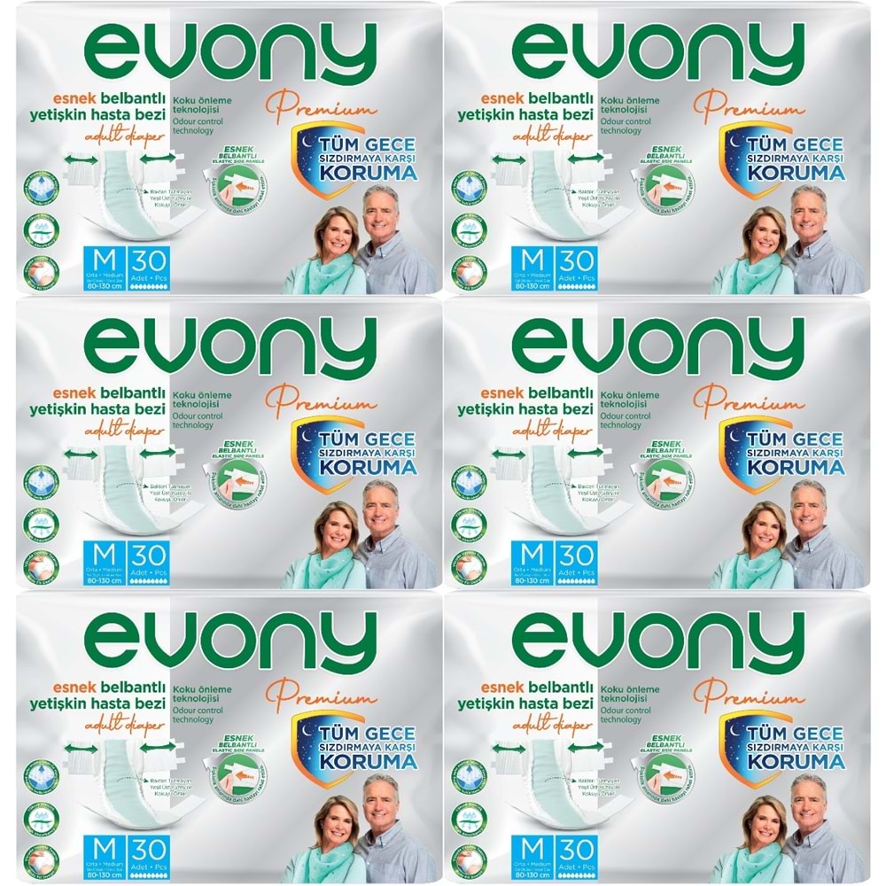 Evony Premium Yetişkin Bezi Bel Bantlı Tekstil Yüzey M - Orta - Medium 180 Adet