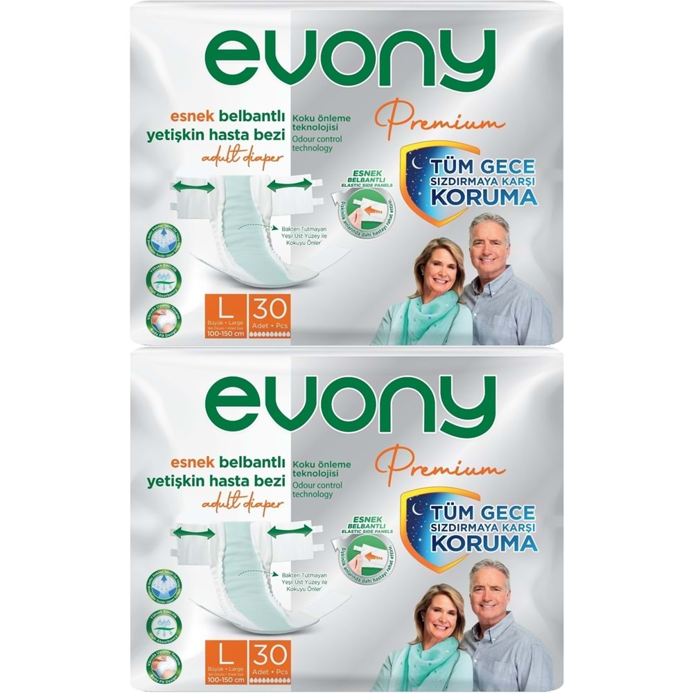 Evony Premium Yetişkin Bezi Bel Bantlı Tekstil Yüzey L - Büyük - Large 60 Adet