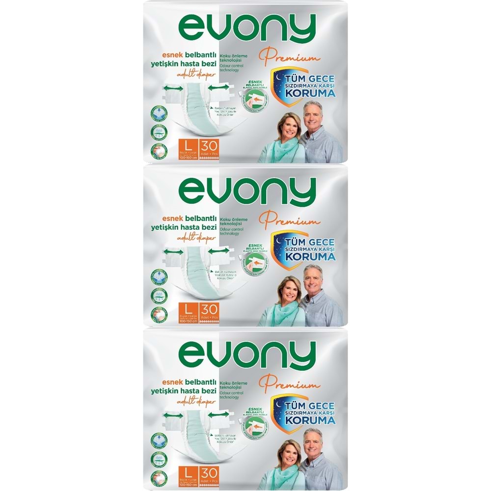 Evony Premium Yetişkin Bezi Bel Bantlı Tekstil Yüzey L - Büyük - Large 90 Adet