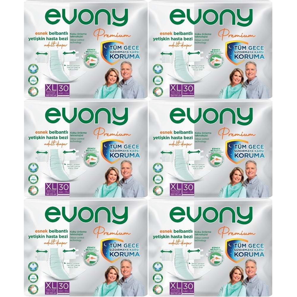 Evony Premium Yetişkin Bezi Bel Bantlı Tekstil Yüzey XL - Ekstra Büyük - Extra Large 180 Adet