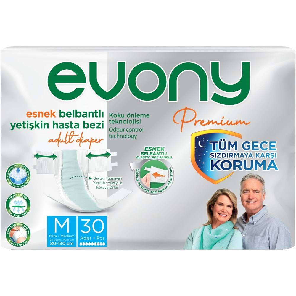 Evony Premium Yetişkin Bezi Bel Bantlı Tekstil Yüzey Orta 90 Adet+ Yatak Koruyucu Örtü 60 Adet
