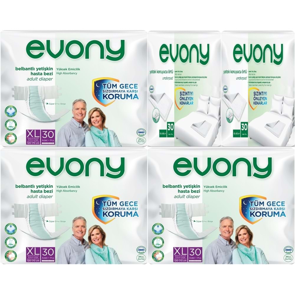 Evony Yetişkin Bezi Bel Bantlı Tekstil Yüzey Ekstra Büyük 90 Adet+ Yatak Koruyucu Örtü 60 Adet