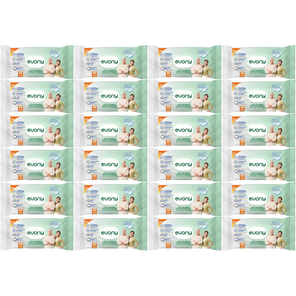 Evony Yetişkin Vücut Perine Temizleme Islak Mendil Havlu 48 Yaprak XL Banyo Ferahlığı (24 Lü Set)
