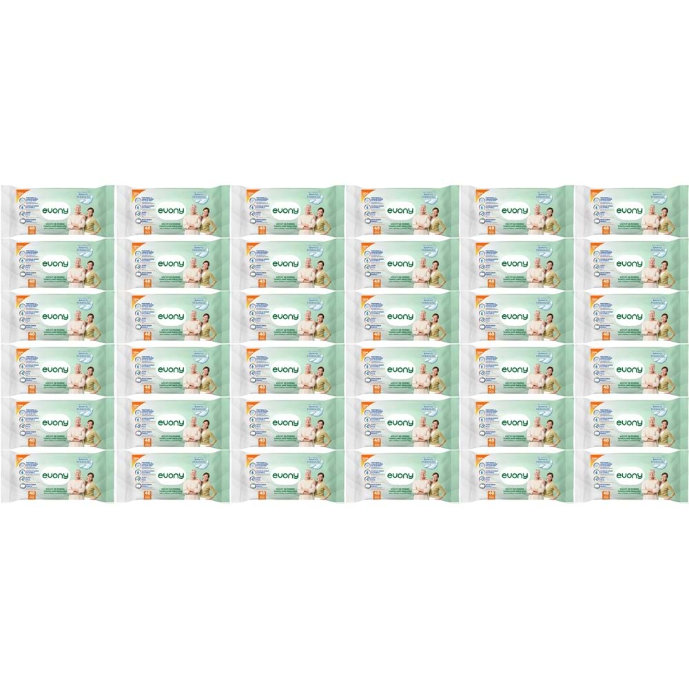 Evony Yetişkin Vücut Perine Temizleme Islak Mendil Havlu 48 Yaprak XL Banyo Ferahlığı (36 Lı Set)