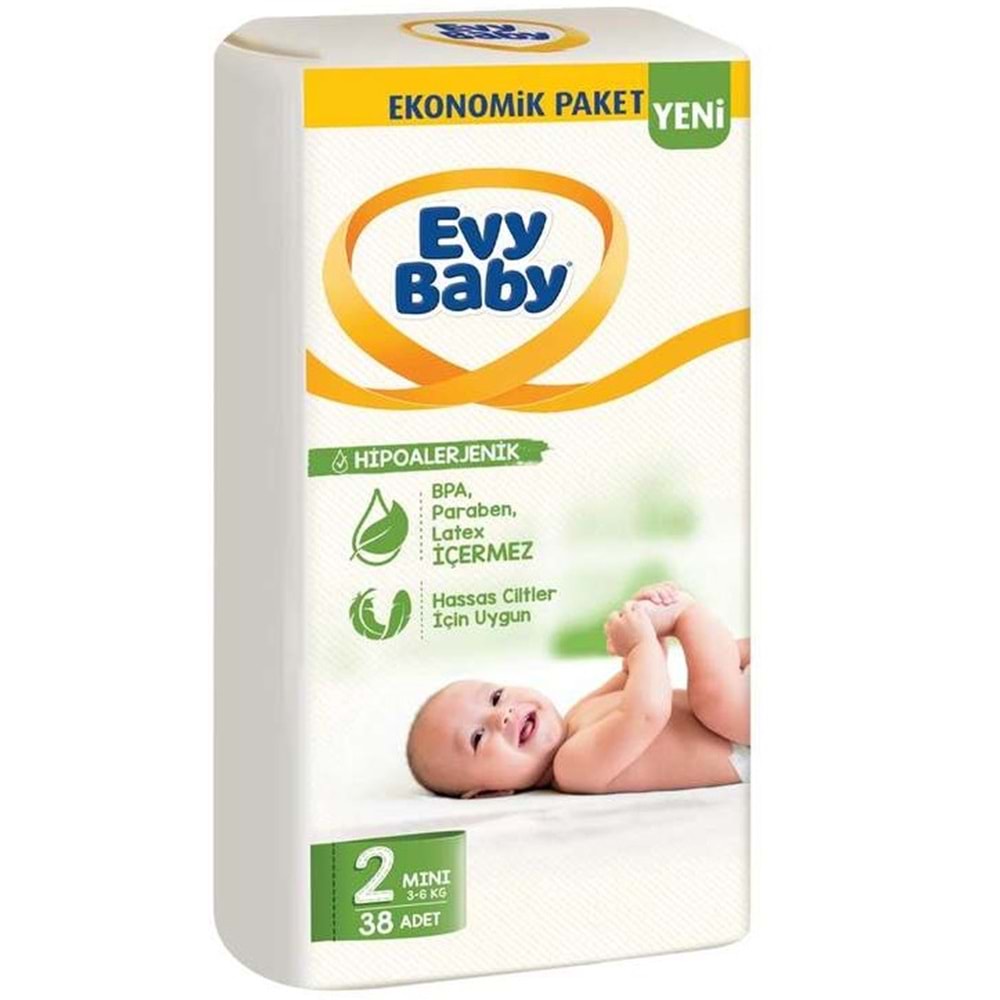 Evy Baby Bebek Bezi 2 Beden 3-6 KG Mini 304 Adet Ekstra Ekonomik Pk