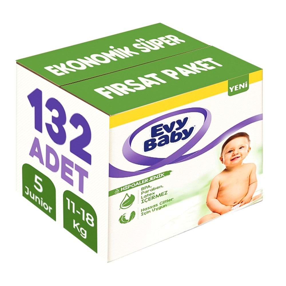 Evy Baby Bebek Bezi 5 Beden 11-18 KG Junior 132 Adet Ekonomik Süper Fırsat Pk