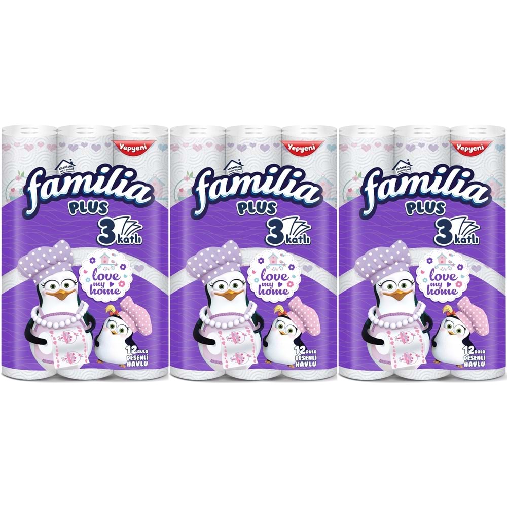 Familia Kağıt Havlu Plus Desenli 36 Lı Pk (3 Katlı) (3PK*12) Love My Home