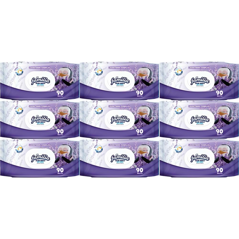 Familia Islak Havlu Mendil Lavantanın Ferahlığı 90 Yaprak Plastik Kapaklı 9 Lu Set 810 Yaprak
