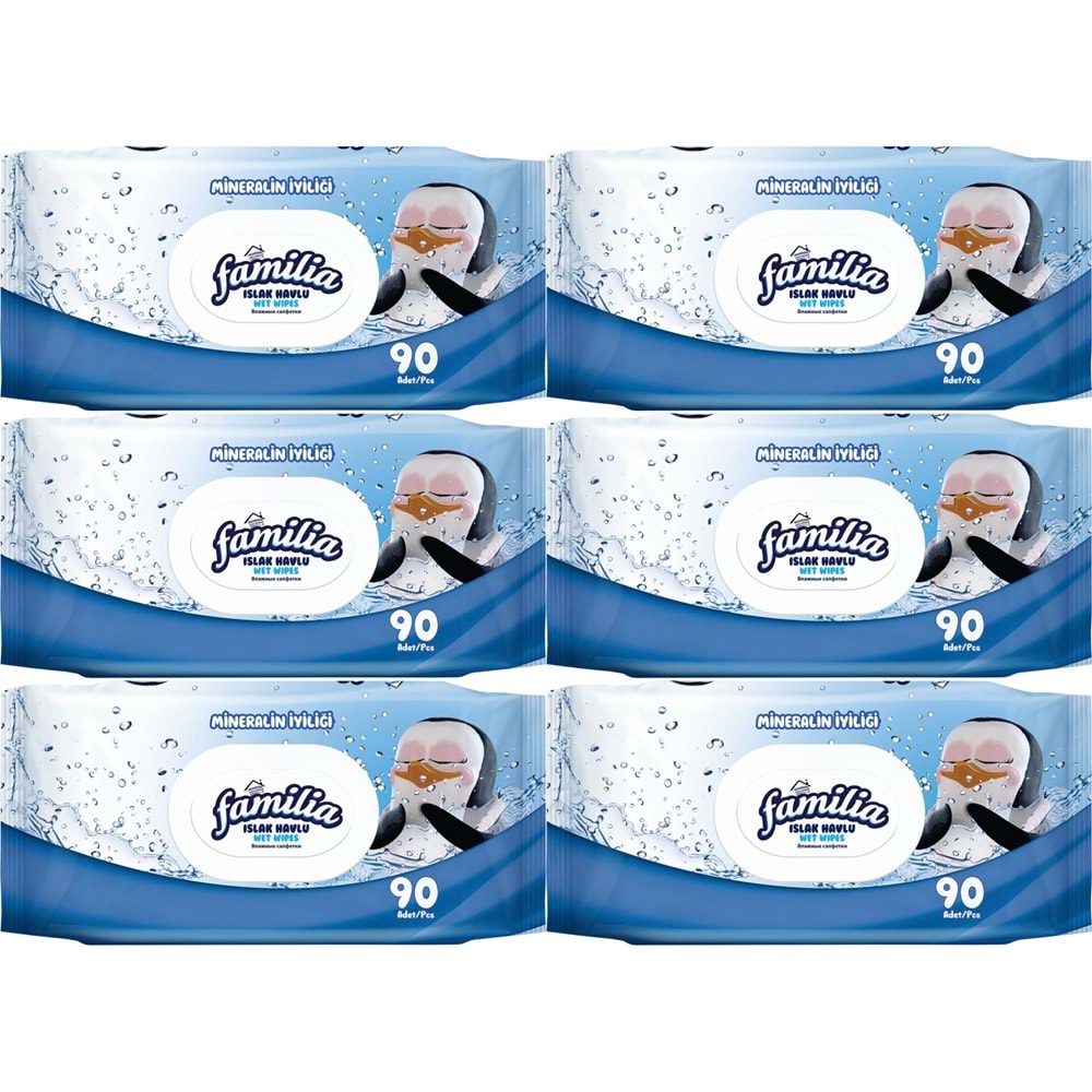 Familia Islak Havlu Mendil Mineralin İyiliği 90 Yaprak Plastik Kapaklı 6 Lı Set 540 Yaprak