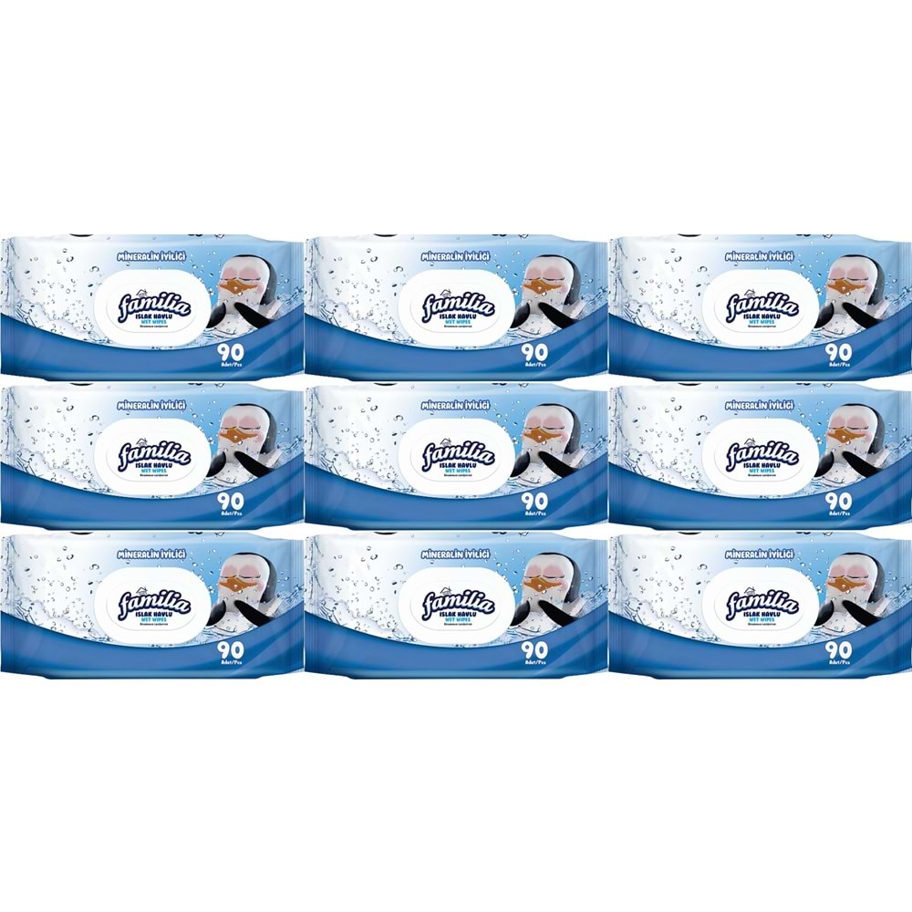 Familia Islak Havlu Mendil Mineralin İyiliği 90 Yaprak Plastik Kapaklı 9 Lu Set 810 Yaprak