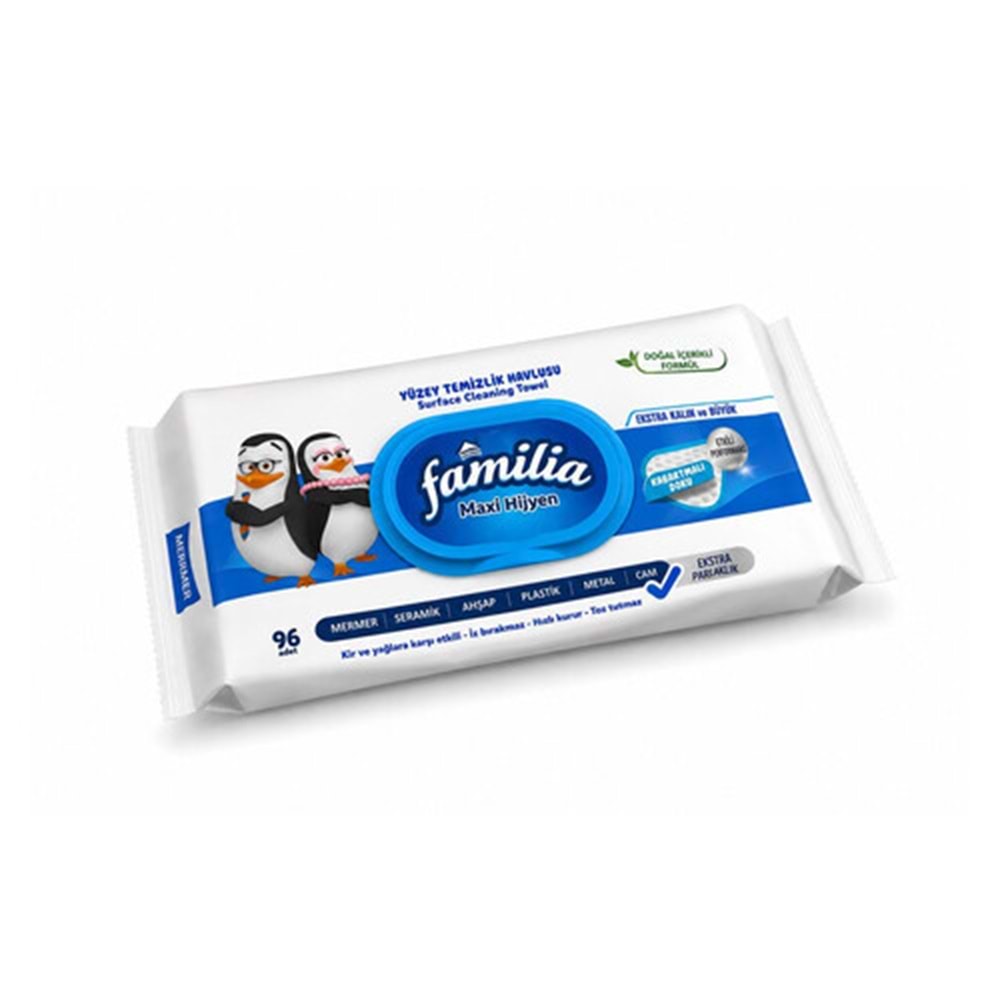 Familia Yüzey Temizlik Havlusu 96 Yaprak Maxi Hijyen Kabartma Doku Plastik Kapaklı 4 Lü Set 384 Yprk