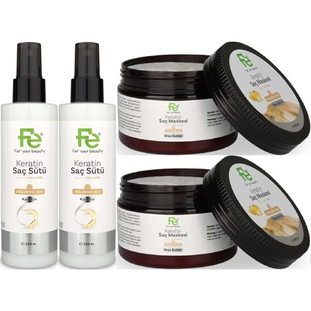 Fe Keratin Saç Sütü 200ML & Saç Maskesi 300ML (Karma 4 Lü Set)