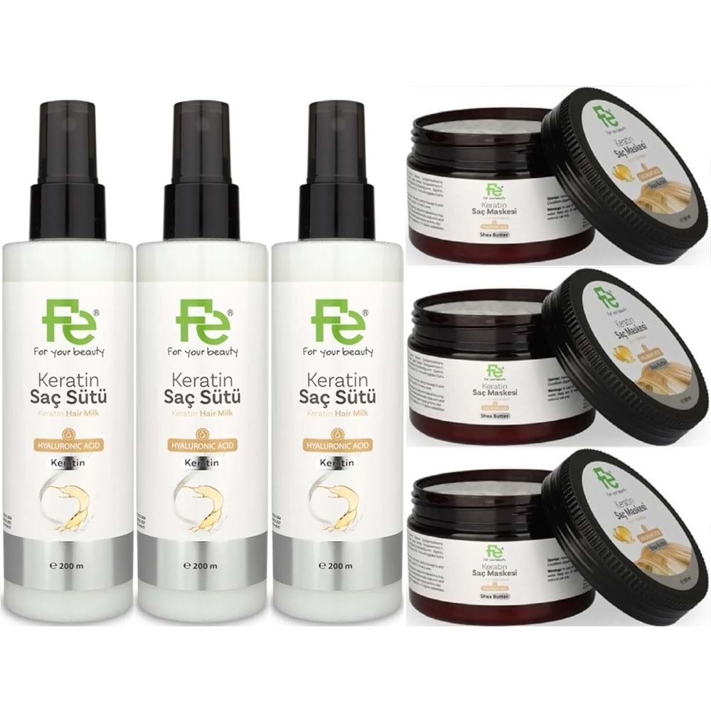 Fe Keratin Saç Sütü 200ML & Saç Maskesi 300ML (Karma 6 Lı Set)