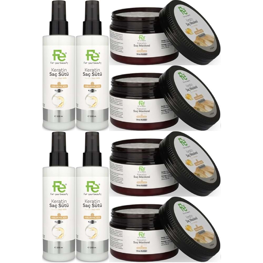 Fe Keratin Saç Sütü 200ML & Saç Maskesi 300ML (Karma 8 Li Set)